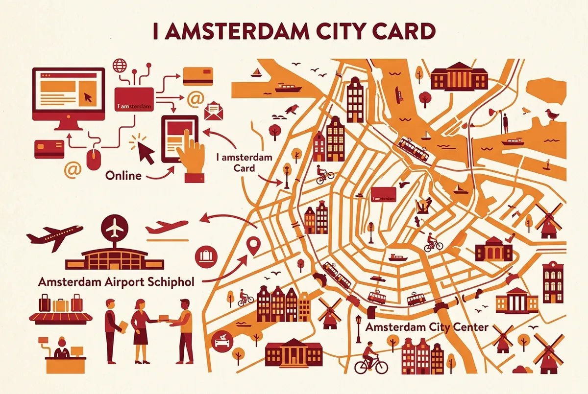 infographic comparing amsterdam pass options for the question Where to Buy the I amsterdam City Card (Online, Airport, City), i amsterdam card where to buy