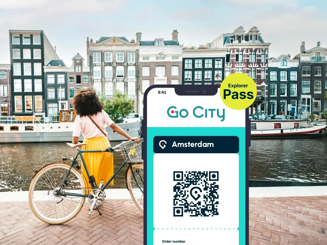 Amsterdam Explorer Pass city card shown on a phone with canal view