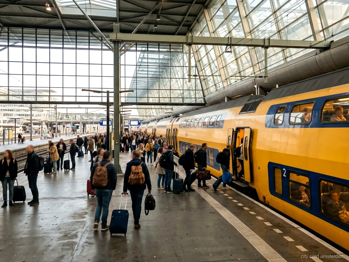 Amsterdam & Region Travel Ticket (Day Trips, 1 to 3 Days): modern double deck train at an airport rail platform
