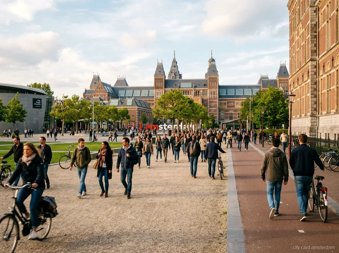 Van Gogh Museum Tickets (Timed Entry): museum square with people walking between grand museum buildings
